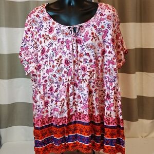 NWT Torrid Pink Floral Lenny Babydoll Tunic SZ 3X